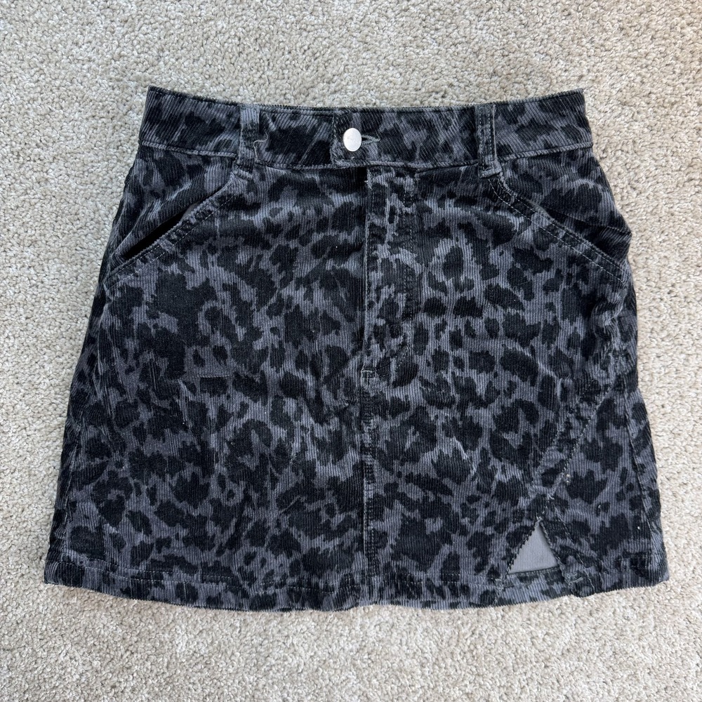 Pilcro Skirt Womens 6 Gray Animal Print Corduroy Mini A-Line Pockets Fall Casual